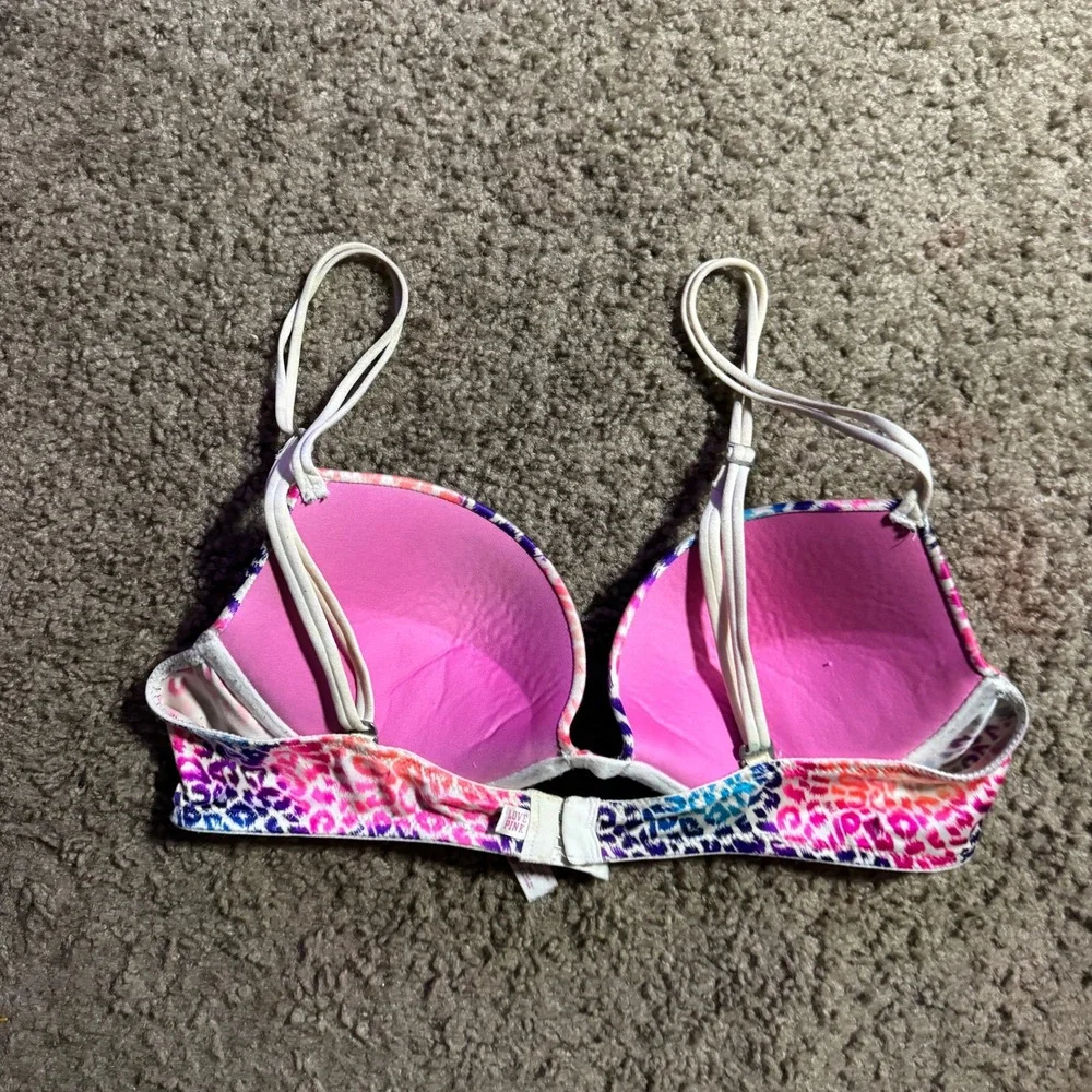 Victoria's Secret PINK Heartbreaker Push-Up Bra 36B Multi Color Leopard Print